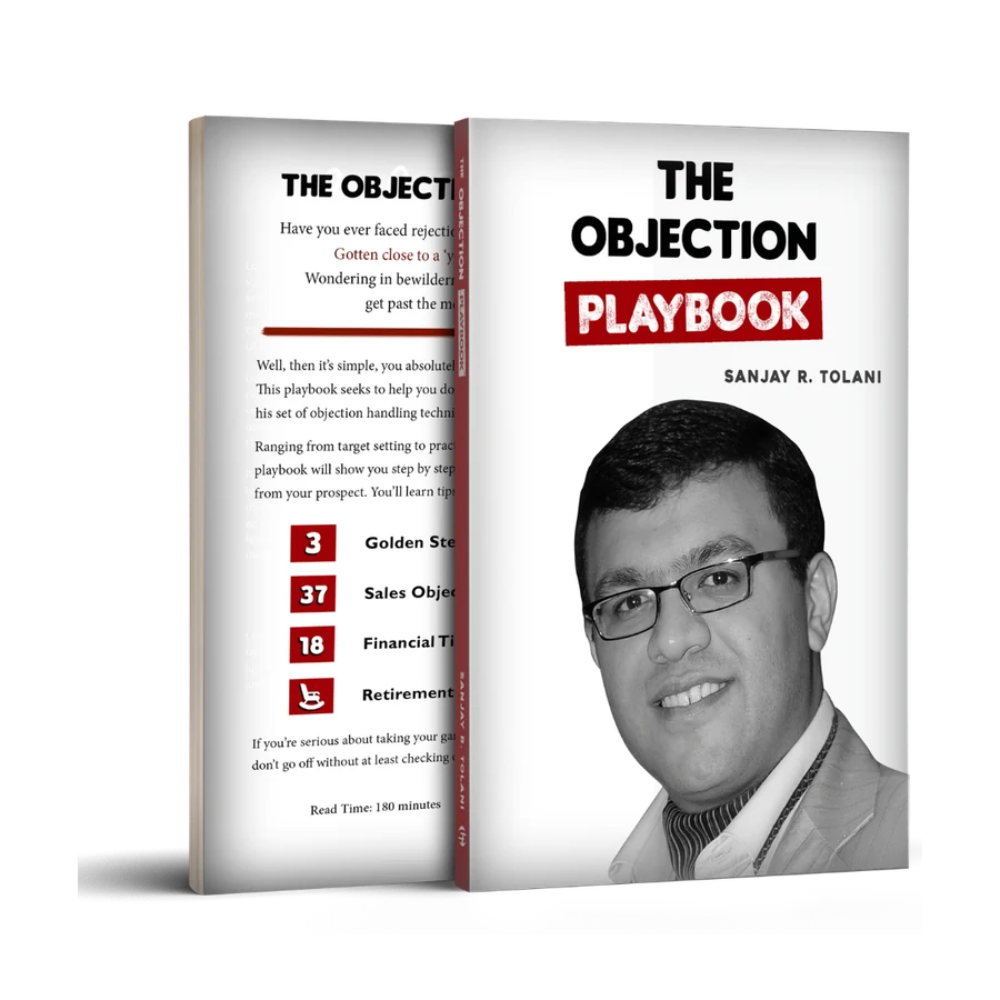 Book cover mockup for The Objection Playbook by Dr. Sanjay Tolani