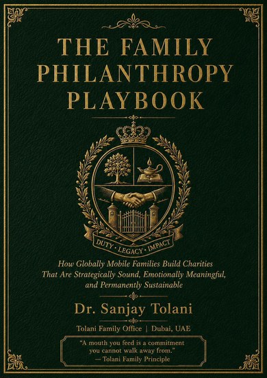 A5 cover of The Family Philanthropy Playbook by Dr. Sanjay Tolani